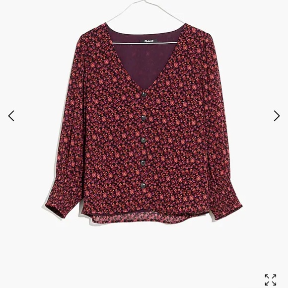 Madewell Georgette Smocked-Cuff Button-Front Top in Orchard Floral - Picture 3 of 6